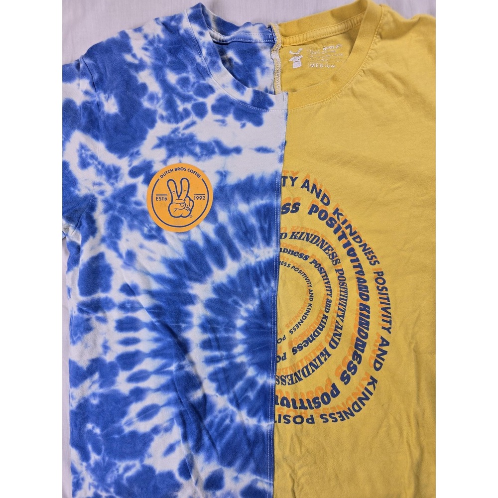 Dutch Bros Coffee Shirt‎ Mens Medium Blue Yellow Tie Dye Positivity Graphic Tee
